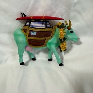 Mint Green Cow Figurine with Surfboard